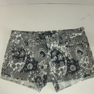 Women's Black and White Floral Shorts With Metal Studs